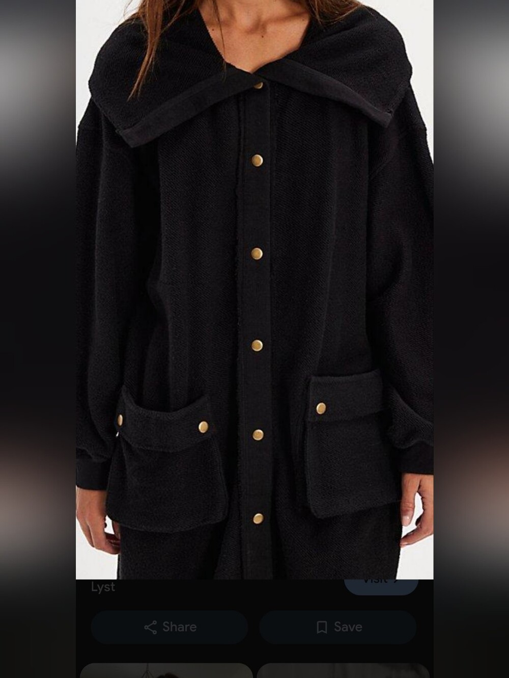 Free People Black Teddy Button-Front Coat with Patch Pockets